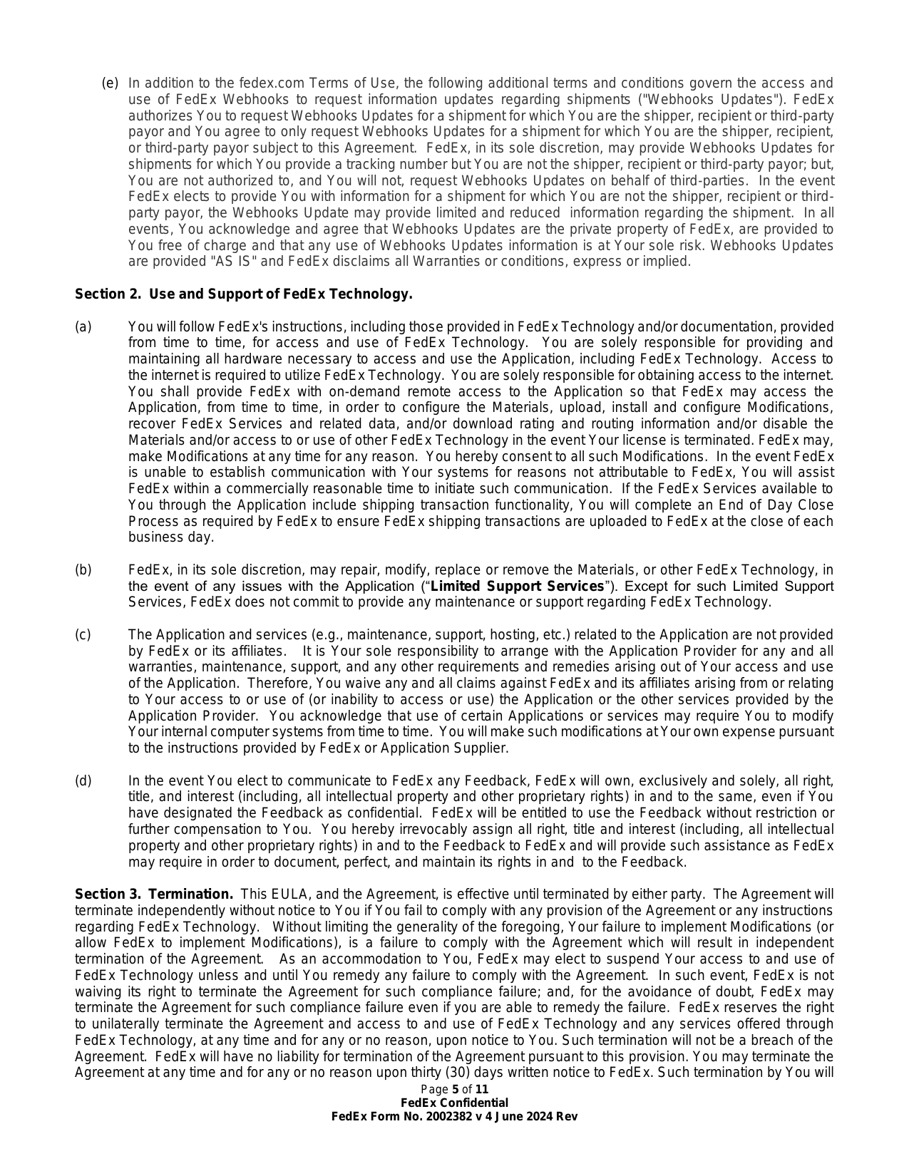 FedEx End User License Agreement (3rd Party Hosted) — page 5 of 11